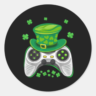Adesivo Redondo Controlador de Video Game Shamrock Gamer Dia de Sã