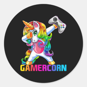 Adesivo Redondo Controlador de Video Game Unicórnio Dabbing Gamerc