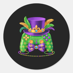Adesivo Redondo Controlador de videogame Carnaval Jester Hat Gamer