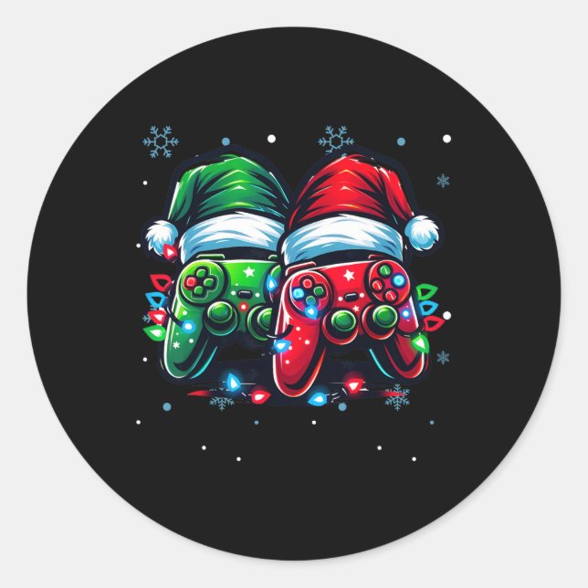 Adesivo Redondo Controladora de jogos de Natal Santa Hat (Frente)