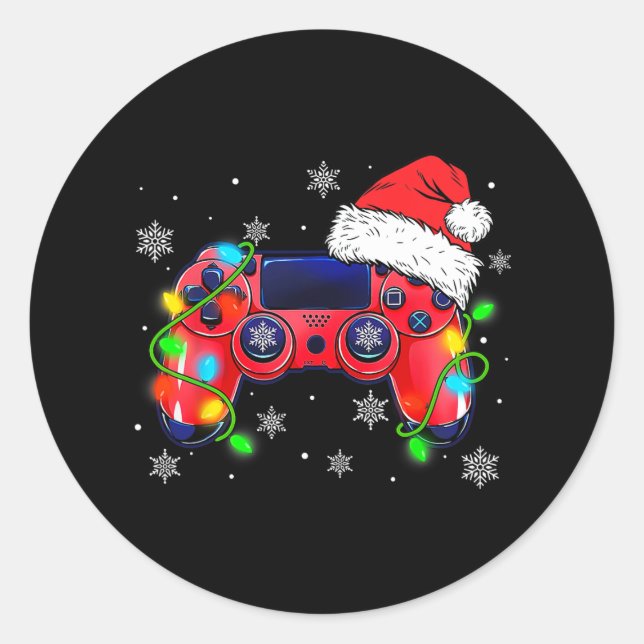 Adesivo Redondo controladora de jogos natal santa hat gamer bo (Frente)
