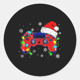 Adesivo Redondo Controladora de videogame Santa Hat Gamer Bo