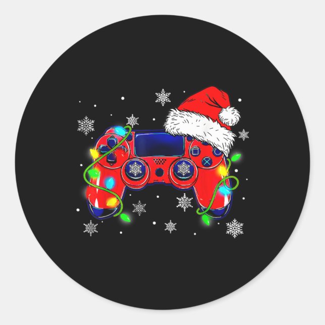 Adesivo Redondo Controladora de videogame Santa Hat Gamer Bo (Frente)