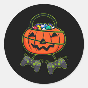 Adesivo Redondo Controladores Halloween Jack O Lantern Candy Baske