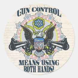Adesivo Redondo Controle de Arma: Usando Ambas As Mãos, Arrancando