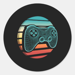 Adesivo Redondo Controle de Jogo de Vídeo Vintage Retro Gamer Pôr