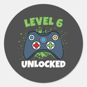 Adesivo Redondo Controle de Jogo Verde Nível 6 Desbloqueado Aniver