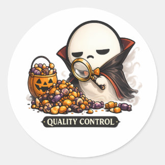 Adesivo Redondo Controle de Qualidade de Halloween Vampiro Fofo