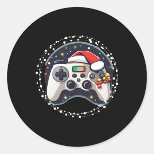 Adesivo Redondo Controle de Video Game Chapéu de Papai Noel Natal