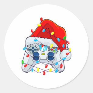 Adesivo Redondo Controle de Video Game Natal Papai Noel Gamer Meni