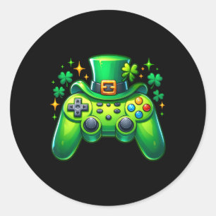 Adesivo Redondo Controle de Video Game St Patricks Dia Gamer Irlan