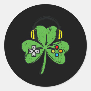 Adesivo Redondo Controle de Vídeo Shamrock do Jogador de Dia de Sã