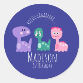 Adesivo Redondo Convite Colorido à Festa de aniversário de Dinossa