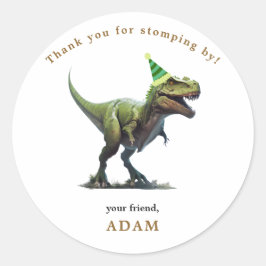 Adesivo Redondo Convite de Aniversário de Dinossauro, Aniversário 