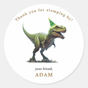 Adesivo Redondo Convite de Aniversário de Dinossauro, Aniversário