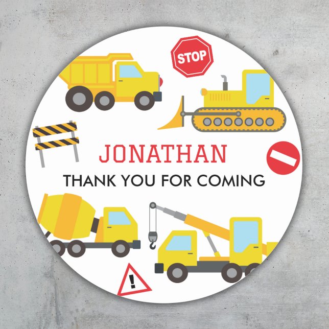 Adesivo Redondo Convite de aniversário de Truck em Construção (Criador carregado)