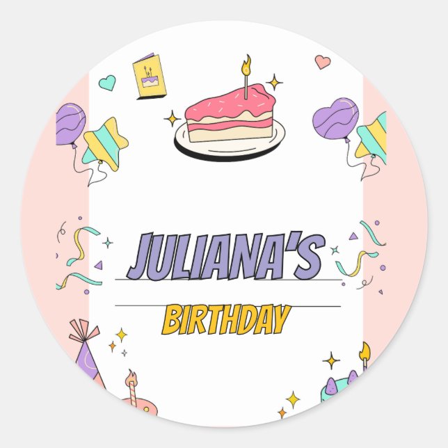 Adesivo Redondo Convite de aniversário Ilustrativo Colorido (Frente)