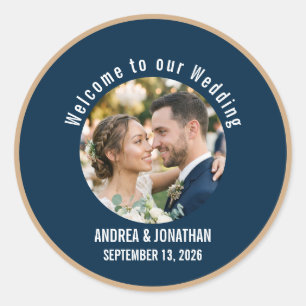 Adesivo Redondo Convite de Casamento Art Déco Editável com Foto