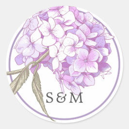 Adesivo Redondo Convite de Casamento com Monograma Floral Roxo