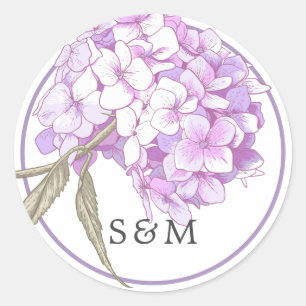 Adesivo Redondo Convite de Casamento com Monograma Floral Roxo