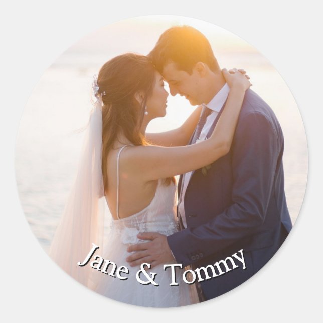 Adesivo Redondo Convite De Casamento De Arredondar Personalizado E (Frente)