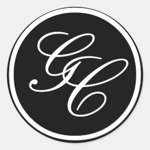 Adesivo Redondo Convite de casamento de Iniciais do Monograma Pret