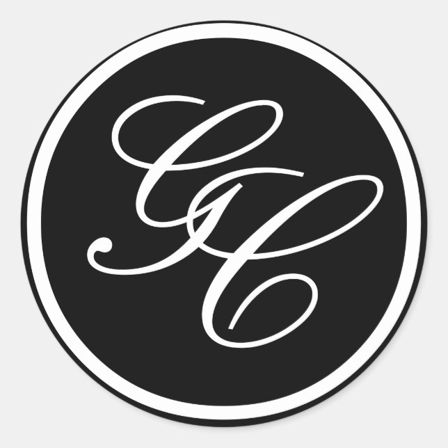 Adesivo Redondo Convite de casamento de Iniciais do Monograma Pret (Frente)