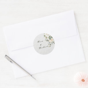 Adesivo Redondo Convite de Casamento Floral Elegante