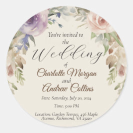 Adesivo Redondo Convite de casamento floral pintado