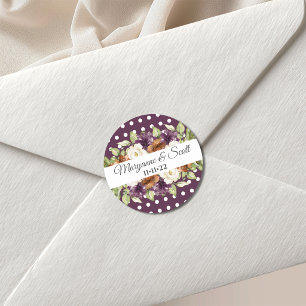 Adesivo Redondo Convite de Casamento Floral Rustic Chic para Outon