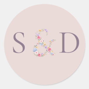 Adesivo Redondo Convite de Casamento Moldura Flor Jardim Aquarela