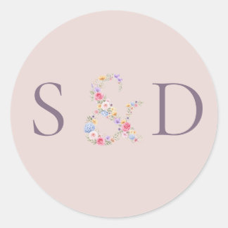 Adesivo Redondo Convite de Casamento Moldura Flor Jardim Aquarela