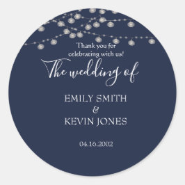 Adesivo Redondo Convite de casamento rústico azul marinho com luze