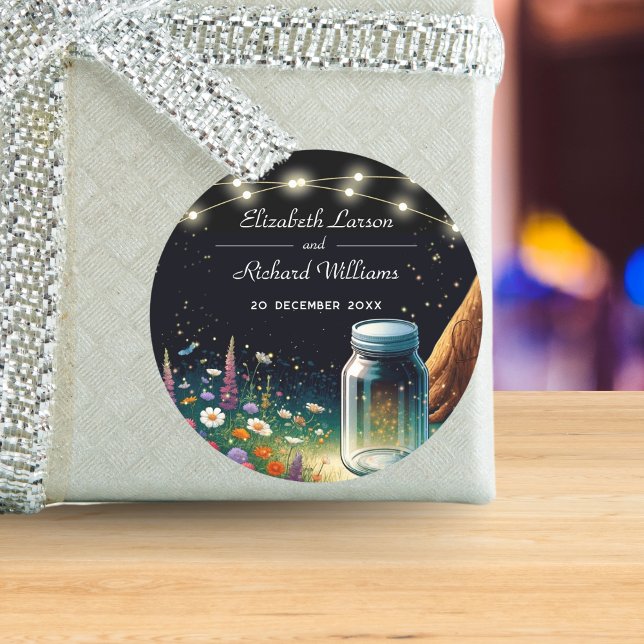 Adesivo Redondo Convite de Casamento Rústico Elegante com Vaga-lum (Criador carregado)