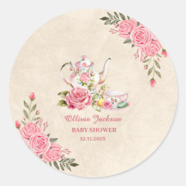 Adesivo Redondo Convite de Chá de Noiva Vintage Elegante Festa do 
