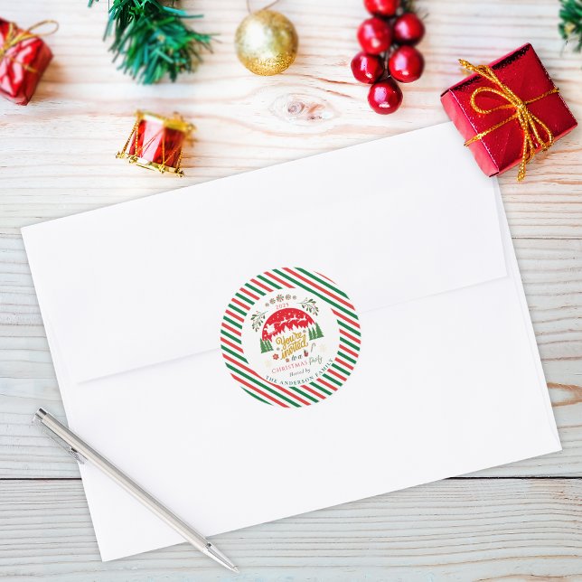 Adesivo Redondo Convite de Festa com Balas de Natal Vermelhas e Ve (Criador carregado)