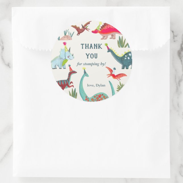 Adesivo Redondo Convite de festas aniversário de criança do Dinoss (Bolsa)