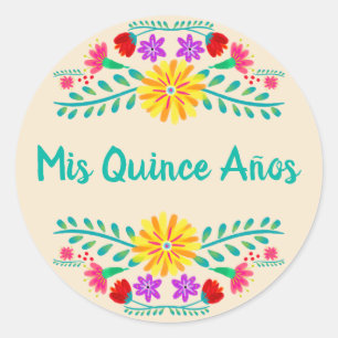 Adesivo Redondo Convite de festas Floral Mis Quince Anos