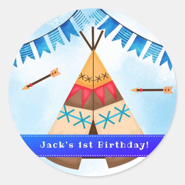 Adesivo Redondo Convite de um primeiro aniversariante selvagem (Frente)