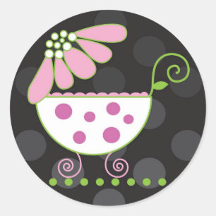 Adesivo Redondo Convite do bebê da carruagem da margarida ou
