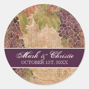 Adesivo Redondo Convite envelhecido do casamento do vinhedo da uva
