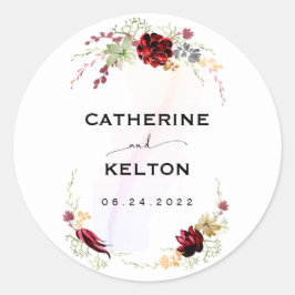 Adesivo Redondo Convite Floral Rustic Red Elegant