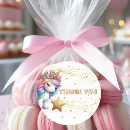 Adesivo Redondo Convite para aniversário do unicórnio arco-íris da