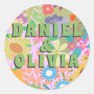 Adesivo Redondo Convite para Casamento de Flores