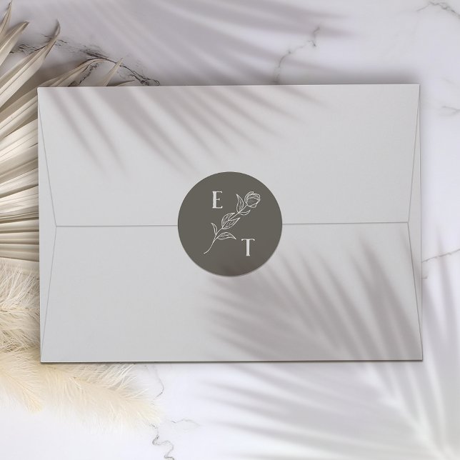 Adesivo Redondo Convite para Casamento de Flores de Arte de Linha  (Criador carregado)