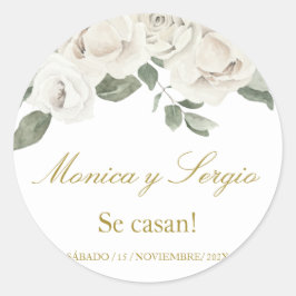 Adesivo Redondo Convite para Casamento Elegante em Espanhol