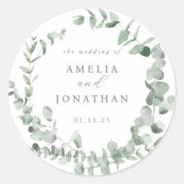 Adesivo Redondo Convite para Casamento Eucalyptus Watercolor