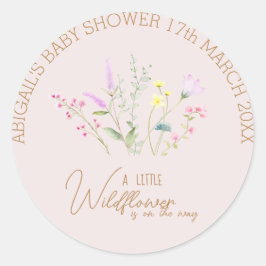 Adesivo Redondo Convite para Chá de fraldas de Floral Wildflower G