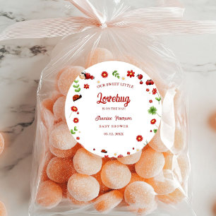 Adesivo Redondo Convite para chá de fraldas de joaninha do jardim 