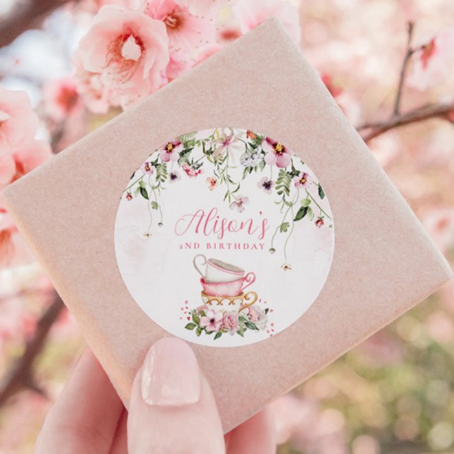 Adesivo Redondo Convite para segundos aniversários de Tea Party (Criador carregado)